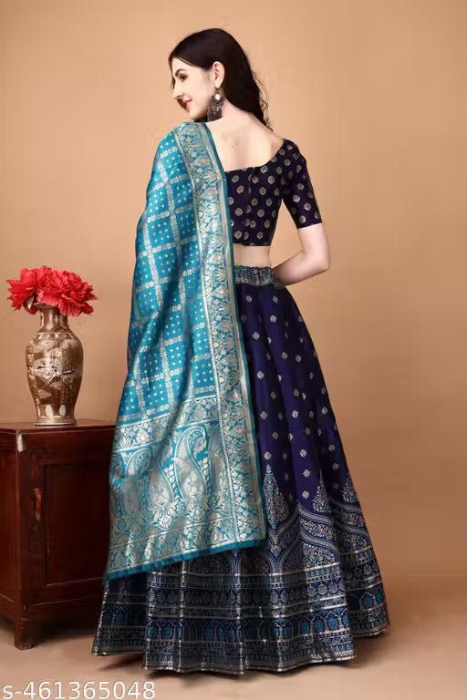 Banarasi Lehenga Choli Stitched Lehenga Unstitched Blouse Dupatta