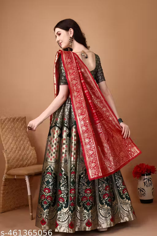 Banarasi Lehenga Choli Stitched Lehenga Unstitched Blouse Dupatta
