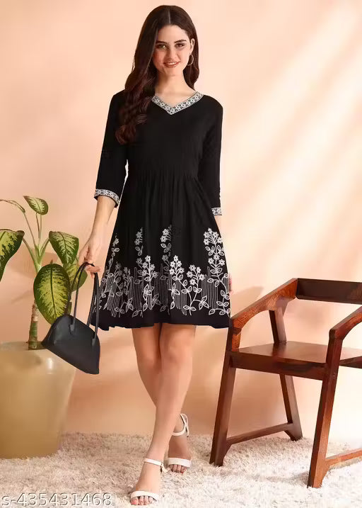 Viscose Rayon Embroidery Work Western Dress For Women & Girls