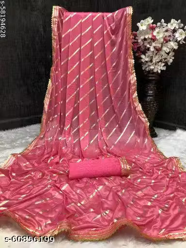 Women Malai Silk Sarees Striped Print Lycra Sari