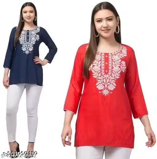 Combo Pack of 2 Stylish Blue Red Short Kurtis for Women – Double the Style, Double the Comfort