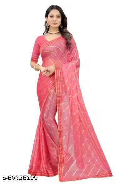 Women Malai Silk Sarees Striped Print Lycra Sari