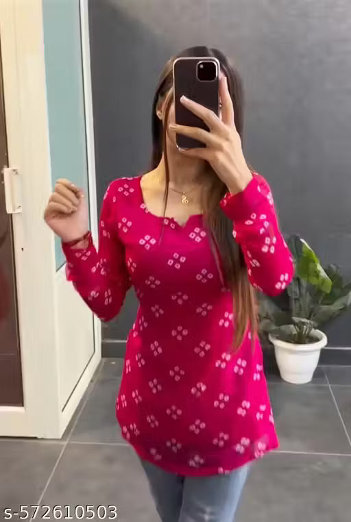 Women's Rayon bhandani print short kurt