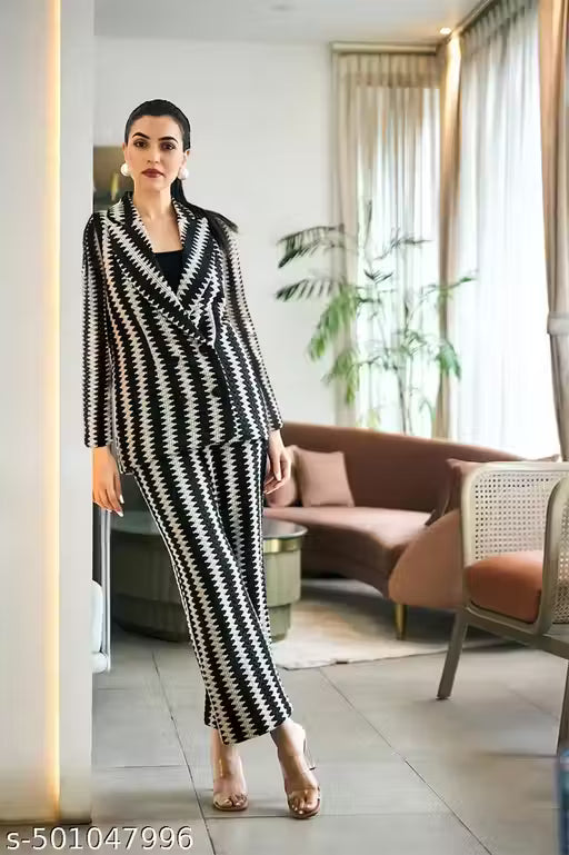 Women Comfortable Fancy Zig Zag Design Co ord Set | Casual Top and Bottom Set for Women and Girls