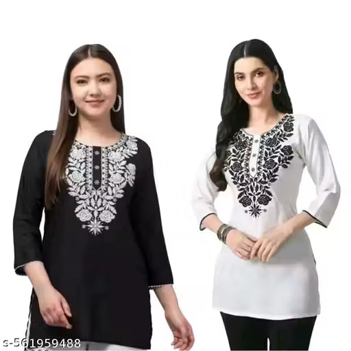Combo Pack of 2 Stylish Black White Short Kurtis for Women – Double the Style, Double the Comfort