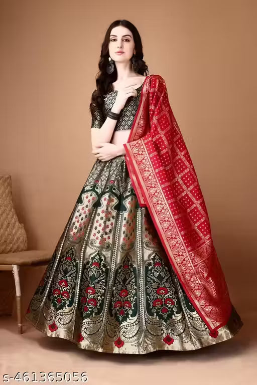 Banarasi Lehenga Choli Stitched Lehenga Unstitched Blouse Dupatta