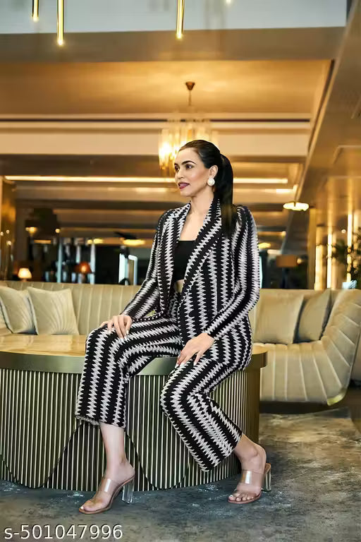 Women Comfortable Fancy Zig Zag Design Co ord Set | Casual Top and Bottom Set for Women and Girls