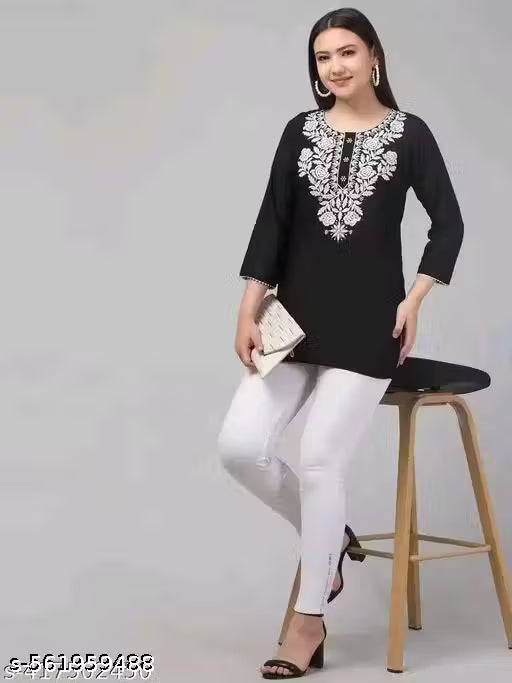 Combo Pack of 2 Stylish Black White Short Kurtis for Women – Double the Style, Double the Comfort