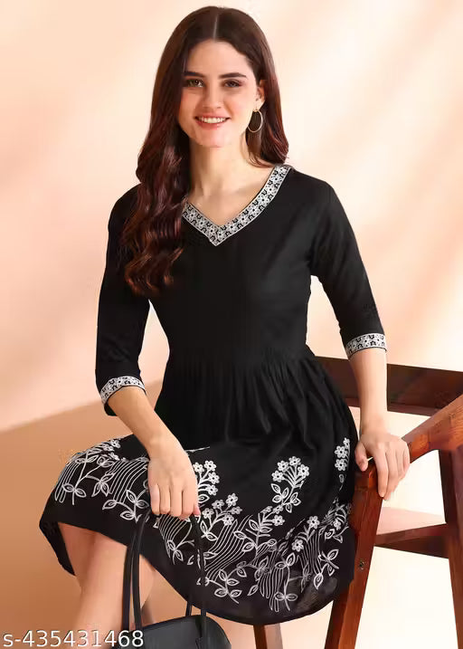 Viscose Rayon Embroidery Work Western Dress For Women & Girls