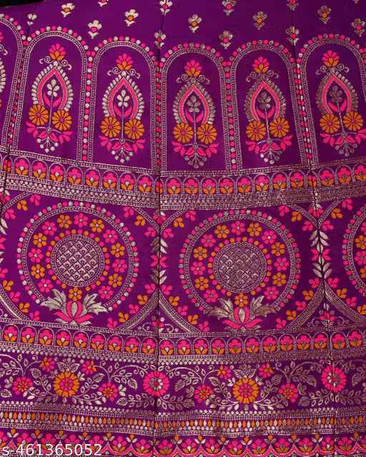 Wine and Pink Banarasi Silk Work Lehnega Choli with Dupatta